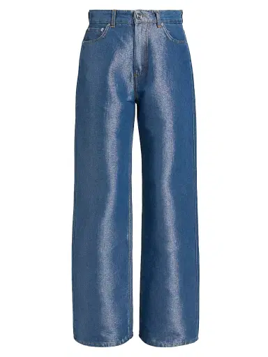 Ganni Women's Izey Shiny Weft Denim Jeans - Mid Blue Stone | Thumbnail 1 Ganni Women's Izey Shiny Weft Denim Jeans - Mid Blue Stone | Thumbnail 1