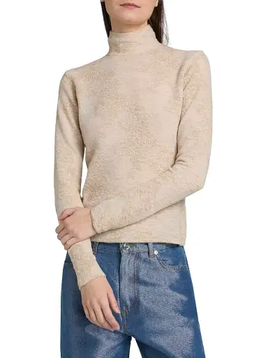 Ganni Women's Flower Jacquard Mock Turtleneck Sweater - Sand | Thumbnail 3 Ganni Women's Flower Jacquard Mock Turtleneck Sweater - Sand | Thumbnail 3