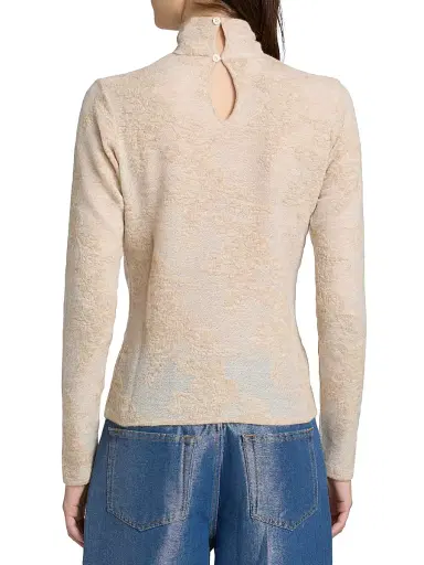 Ganni Women's Flower Jacquard Mock Turtleneck Sweater - Sand | Thumbnail 5 Ganni Women's Flower Jacquard Mock Turtleneck Sweater - Sand | Thumbnail 5