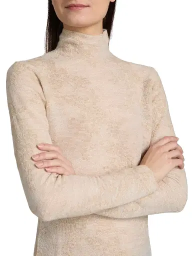 Ganni Women's Flower Jacquard Mock Turtleneck Sweater - Sand | Thumbnail 6 Ganni Women's Flower Jacquard Mock Turtleneck Sweater - Sand | Thumbnail 6