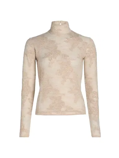 Ganni Women's Flower Jacquard Mock Turtleneck Sweater - Sand | Thumbnail 1 Ganni Women's Flower Jacquard Mock Turtleneck Sweater - Sand | Thumbnail 1