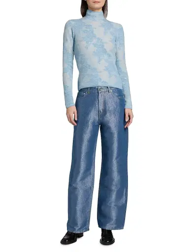 Ganni Women's Flower Jacquard Mock Turtleneck Sweater - Blissful Blue | Thumbnail 2 Ganni Women's Flower Jacquard Mock Turtleneck Sweater - Blissful Blue | Thumbnail 2