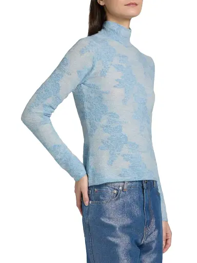 Ganni Women's Flower Jacquard Mock Turtleneck Sweater - Blissful Blue | Thumbnail 4 Ganni Women's Flower Jacquard Mock Turtleneck Sweater - Blissful Blue | Thumbnail 4