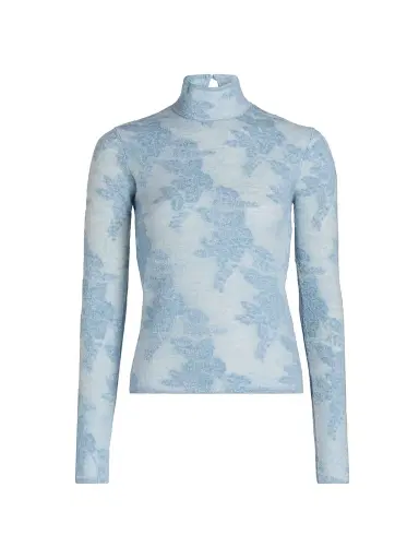 Ganni Women's Flower Jacquard Mock Turtleneck Sweater - Blissful Blue | Thumbnail 1 Ganni Women's Flower Jacquard Mock Turtleneck Sweater - Blissful Blue | Thumbnail 1