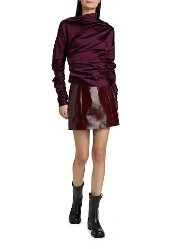Ganni Women's Technical Stretch Satin Ruched Top - Mauve Wine | Thumbnail 2 Ganni Women's Technical Stretch Satin Ruched Top - Mauve Wine | Thumbnail 2