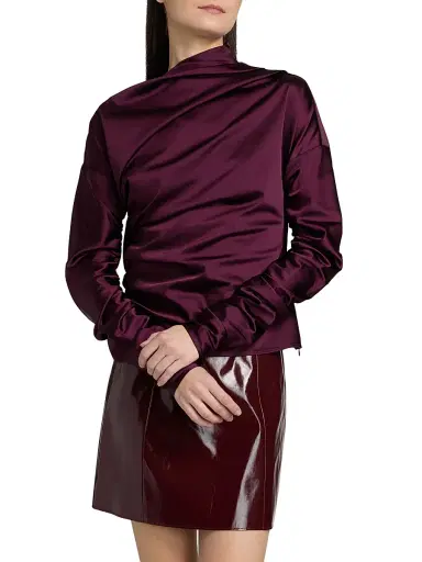 Ganni Women's Technical Stretch Satin Ruched Top - Mauve Wine | Thumbnail 3 Ganni Women's Technical Stretch Satin Ruched Top - Mauve Wine | Thumbnail 3