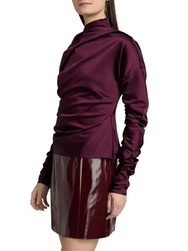 Ganni Women's Technical Stretch Satin Ruched Top - Mauve Wine | Thumbnail 4 Ganni Women's Technical Stretch Satin Ruched Top - Mauve Wine | Thumbnail 4