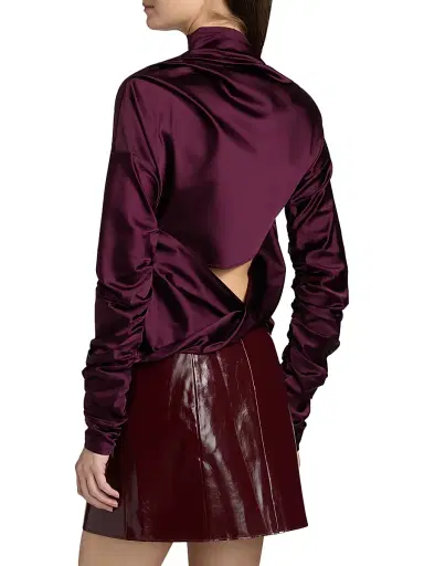 Ganni Women's Technical Stretch Satin Ruched Top - Mauve Wine | Thumbnail 5 Ganni Women's Technical Stretch Satin Ruched Top - Mauve Wine | Thumbnail 5