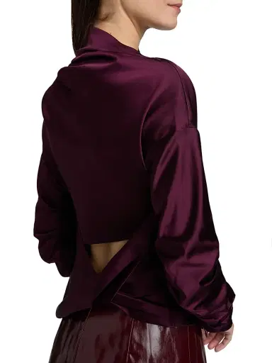 Ganni Women's Technical Stretch Satin Ruched Top - Mauve Wine | Thumbnail 6 Ganni Women's Technical Stretch Satin Ruched Top - Mauve Wine | Thumbnail 6