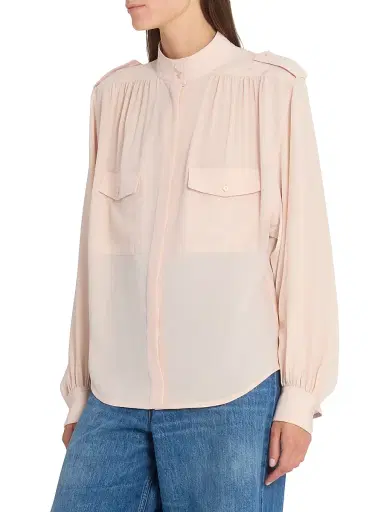 Chloé Women's Shirred Yoke Silk Blouse - Delicate Pink | Thumbnail 4 Chloé Women's Shirred Yoke Silk Blouse - Delicate Pink | Thumbnail 4