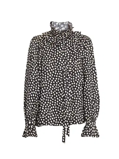 Chloé Women's Dot Print Silk Ruffle Blouse - Beige Black | Thumbnail 1 Chloé Women's Dot Print Silk Ruffle Blouse - Beige Black | Thumbnail 1