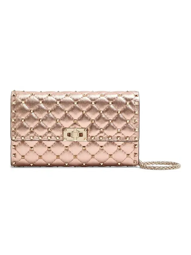 Women's Rockstud Spike Shoulder Bag in Laminated Nappa Leather - Rose Cannelle Women's Rockstud Spike Shoulder Bag in Laminated Nappa Leather - Rose Cannelle