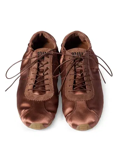 Miu Miu Women's Plume Satin Sneakers - Brown | Thumbnail 2 Miu Miu Women's Plume Satin Sneakers - Brown | Thumbnail 2