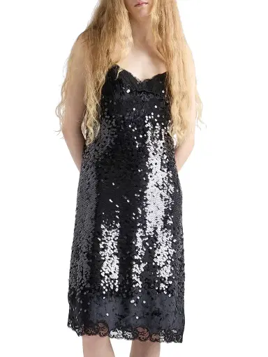 Prada Women's Embroidered Velvet Dress with Sequins and Lace - Black | Thumbnail 2 Prada Women's Embroidered Velvet Dress with Sequins and Lace - Black | Thumbnail 2