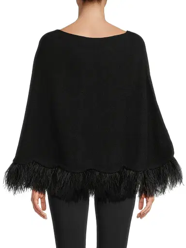 Carolyn Rowan Collection Women's Feather-Trim Cashmere Poncho - Chocolate Brown | Thumbnail 11 Carolyn Rowan Collection Women's Feather-Trim Cashmere Poncho - Chocolate Brown | Thumbnail 11
