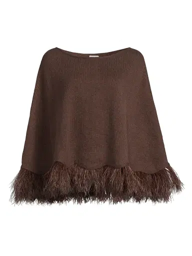 Carolyn Rowan Collection Women's Feather-Trim Cashmere Poncho - Chocolate Brown | Thumbnail 1 Carolyn Rowan Collection Women's Feather-Trim Cashmere Poncho - Chocolate Brown | Thumbnail 1