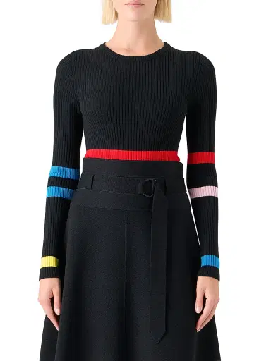 Akris punto Women's Colorblocked Stripe Wool Sweater - Black Multicolor | Thumbnail 3 Akris punto Women's Colorblocked Stripe Wool Sweater - Black Multicolor | Thumbnail 3