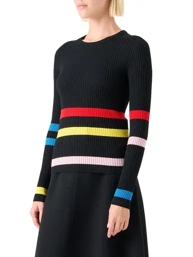 Akris punto Women's Colorblocked Stripe Wool Sweater - Black Multicolor | Thumbnail 4 Akris punto Women's Colorblocked Stripe Wool Sweater - Black Multicolor | Thumbnail 4