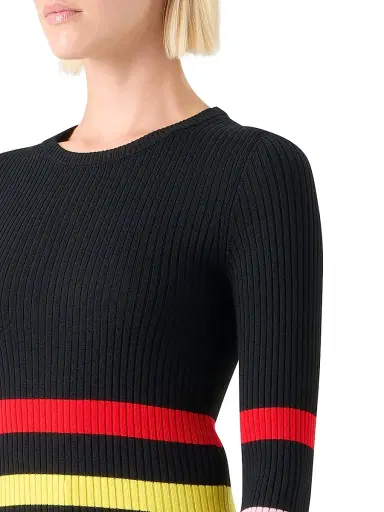 Akris punto Women's Colorblocked Stripe Wool Sweater - Black Multicolor | Thumbnail 6 Akris punto Women's Colorblocked Stripe Wool Sweater - Black Multicolor | Thumbnail 6