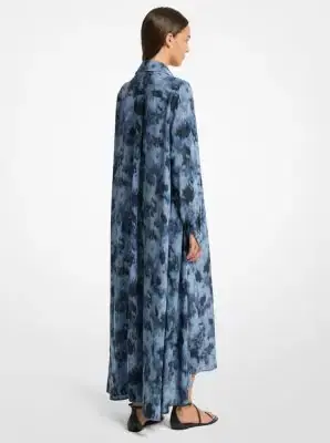 Michael Kors Collection Floral Chiné Silk Crepe De Chine Draped Caftan | Thumbnail 2 Michael Kors Collection Floral Chiné Silk Crepe De Chine Draped Caftan | Thumbnail 2