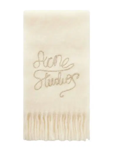 Acne Studios Fringed Metallic Embroidered Knitted Scarf | Thumbnail 1 Acne Studios Fringed Metallic Embroidered Knitted Scarf | Thumbnail 1