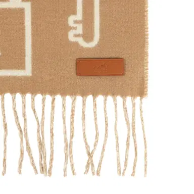 HERMÈS Hermes Casaque "Echarpe Porte-Clefs" Camel, White and Beige Muffler Cashmere Scarf | Thumbnail 5 HERMÈS Hermes Casaque "Echarpe Porte-Clefs" Camel, White and Beige Muffler Cashmere Scarf | Thumbnail 5