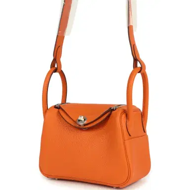 HERMÈS Hermes Mini Lindy II Orange Clemence Palladium Hardware | Thumbnail 5 HERMÈS Hermes Mini Lindy II Orange Clemence Palladium Hardware | Thumbnail 5