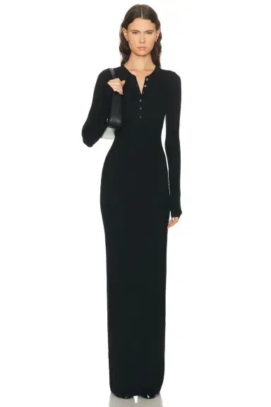 ÉTERNE Long Sleeve Henley Maxi Dress | Thumbnail 1 ÉTERNE Long Sleeve Henley Maxi Dress | Thumbnail 1