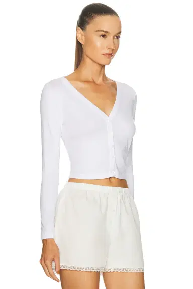 Enza Costa Supima Cotton New Classic V-Neck Cardigan | Thumbnail 2 Enza Costa Supima Cotton New Classic V-Neck Cardigan | Thumbnail 2