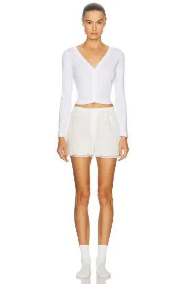 Enza Costa Supima Cotton New Classic V-Neck Cardigan | Thumbnail 4 Enza Costa Supima Cotton New Classic V-Neck Cardigan | Thumbnail 4