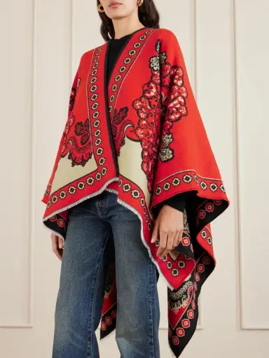 La DoubleJ Soul Frayed Wool And Silk-blend Jacquard Poncho | Thumbnail 6 La DoubleJ Soul Frayed Wool And Silk-blend Jacquard Poncho | Thumbnail 6