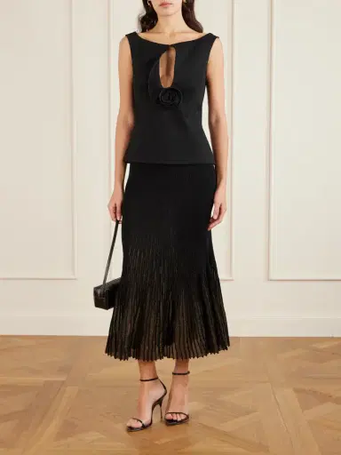 Ulla Johnson Vera Pleated Metallic Ribbed-knit Midi Skirt | Thumbnail 2 Ulla Johnson Vera Pleated Metallic Ribbed-knit Midi Skirt | Thumbnail 2