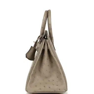 HERMÈS Pre-owned Hermes Birkin 25 Gris Tourterelle Ostrich Gold Hardware | Thumbnail 3 HERMÈS Pre-owned Hermes Birkin 25 Gris Tourterelle Ostrich Gold Hardware | Thumbnail 3
