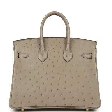 HERMÈS Pre-owned Hermes Birkin 25 Gris Tourterelle Ostrich Gold Hardware | Thumbnail 4 HERMÈS Pre-owned Hermes Birkin 25 Gris Tourterelle Ostrich Gold Hardware | Thumbnail 4