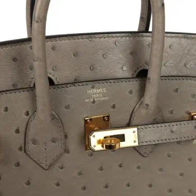 HERMÈS Pre-owned Hermes Birkin 25 Gris Tourterelle Ostrich Gold Hardware | Thumbnail 7 HERMÈS Pre-owned Hermes Birkin 25 Gris Tourterelle Ostrich Gold Hardware | Thumbnail 7