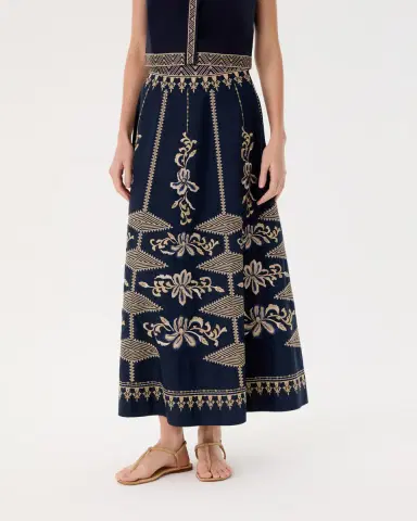 Emporio Sirenuse New Camille Skirt with Iris Embroidery | Thumbnail 3 Emporio Sirenuse New Camille Skirt with Iris Embroidery | Thumbnail 3