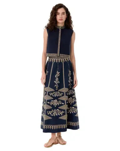 Emporio Sirenuse New Camille Skirt with Iris Embroidery | Thumbnail 1 Emporio Sirenuse New Camille Skirt with Iris Embroidery | Thumbnail 1