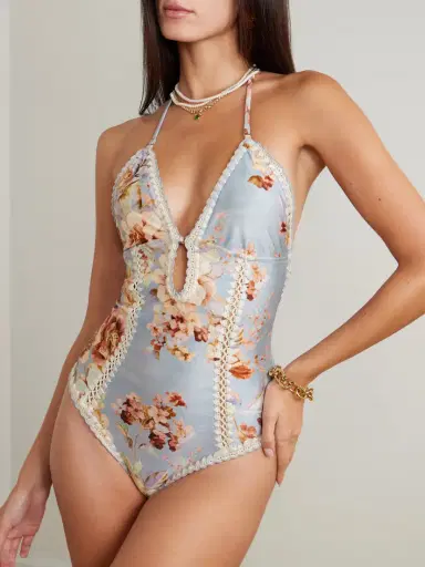 Zimmermann Awaken Crochet-trimmed Floral-print Halterneck Swimsuit | Thumbnail 2 Zimmermann Awaken Crochet-trimmed Floral-print Halterneck Swimsuit | Thumbnail 2