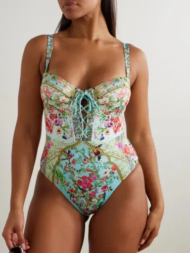 Camilla Lace-up Crystal-embellished Printed Recycled Swimsuit | Thumbnail 2 Camilla Lace-up Crystal-embellished Printed Recycled Swimsuit | Thumbnail 2