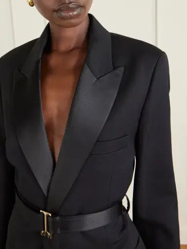 Victoria Beckham Belted Satin-trimmed Twill Coat | Thumbnail 5 Victoria Beckham Belted Satin-trimmed Twill Coat | Thumbnail 5