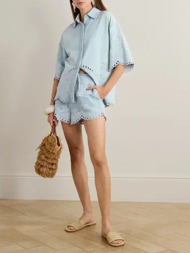 Zimmermann Daylight Scalloped Broderie Anglaise Denim Shorts | Thumbnail 2 Zimmermann Daylight Scalloped Broderie Anglaise Denim Shorts | Thumbnail 2