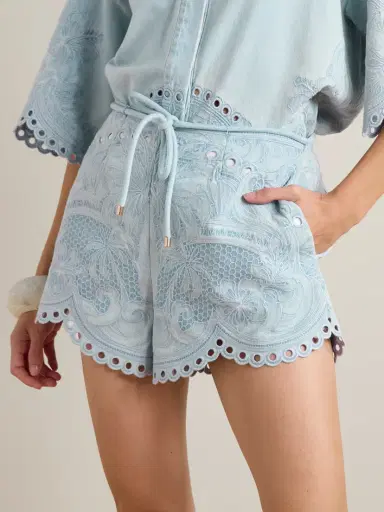 Zimmermann Daylight Scalloped Broderie Anglaise Denim Shorts | Thumbnail 3 Zimmermann Daylight Scalloped Broderie Anglaise Denim Shorts | Thumbnail 3