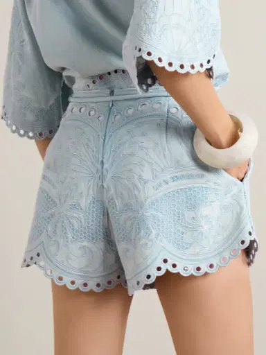 Zimmermann Daylight Scalloped Broderie Anglaise Denim Shorts | Thumbnail 4 Zimmermann Daylight Scalloped Broderie Anglaise Denim Shorts | Thumbnail 4