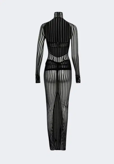 LaQuan Smith Open Back Maxi Dress with Cross Grain Detail | Thumbnail 3 LaQuan Smith Open Back Maxi Dress with Cross Grain Detail | Thumbnail 3