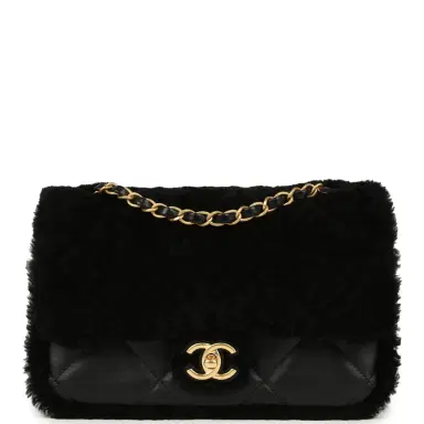 Chanel Chanel Medium Shearling Flap Bag Black Lambskin Brushed Gold Hardware | Thumbnail 1 Chanel Chanel Medium Shearling Flap Bag Black Lambskin Brushed Gold Hardware | Thumbnail 1