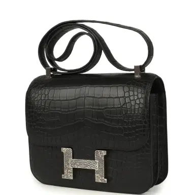 HERMÈS Hermes Constance 24 Black Matte Alligator and Ombre Lizard Marquette Palladium Hardware | Thumbnail 5 HERMÈS Hermes Constance 24 Black Matte Alligator and Ombre Lizard Marquette Palladium Hardware | Thumbnail 5