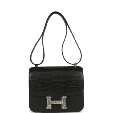 HERMÈS Hermes Constance 24 Black Matte Alligator and Ombre Lizard Marquette Palladium Hardware | Thumbnail 7 HERMÈS Hermes Constance 24 Black Matte Alligator and Ombre Lizard Marquette Palladium Hardware | Thumbnail 7