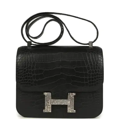HERMÈS Hermes Constance 24 Black Matte Alligator and Ombre Lizard Marquette Palladium Hardware | Thumbnail 1 HERMÈS Hermes Constance 24 Black Matte Alligator and Ombre Lizard Marquette Palladium Hardware | Thumbnail 1