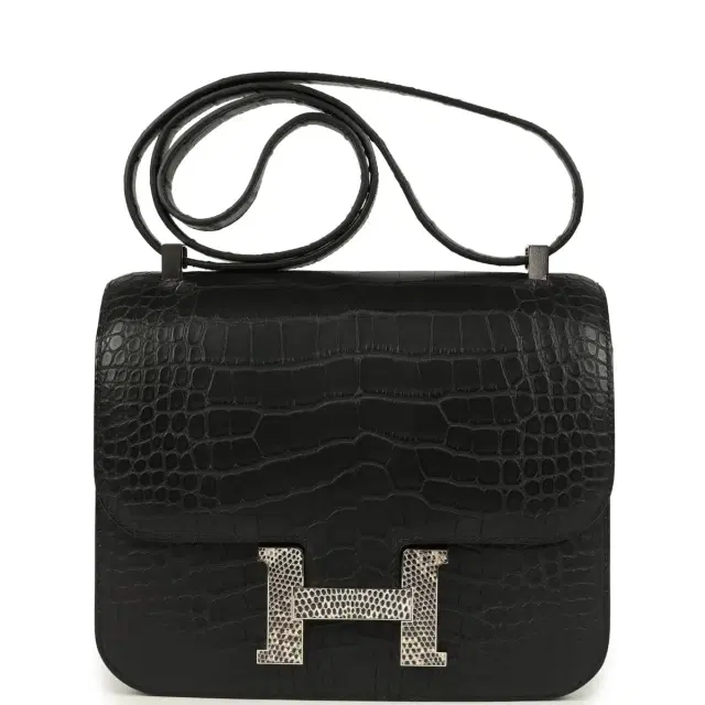 Hermes Constance 24 Black Matte Alligator and Ombre Lizard Marquette Palladium Hardware Hermes Constance 24 Black Matte Alligator and Ombre Lizard Marquette Palladium Hardware