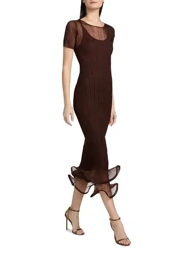 SIMKHAI Women's Selena Pleated Chiffon Midi-Dress - Mahogany | Thumbnail 2 SIMKHAI Women's Selena Pleated Chiffon Midi-Dress - Mahogany | Thumbnail 2